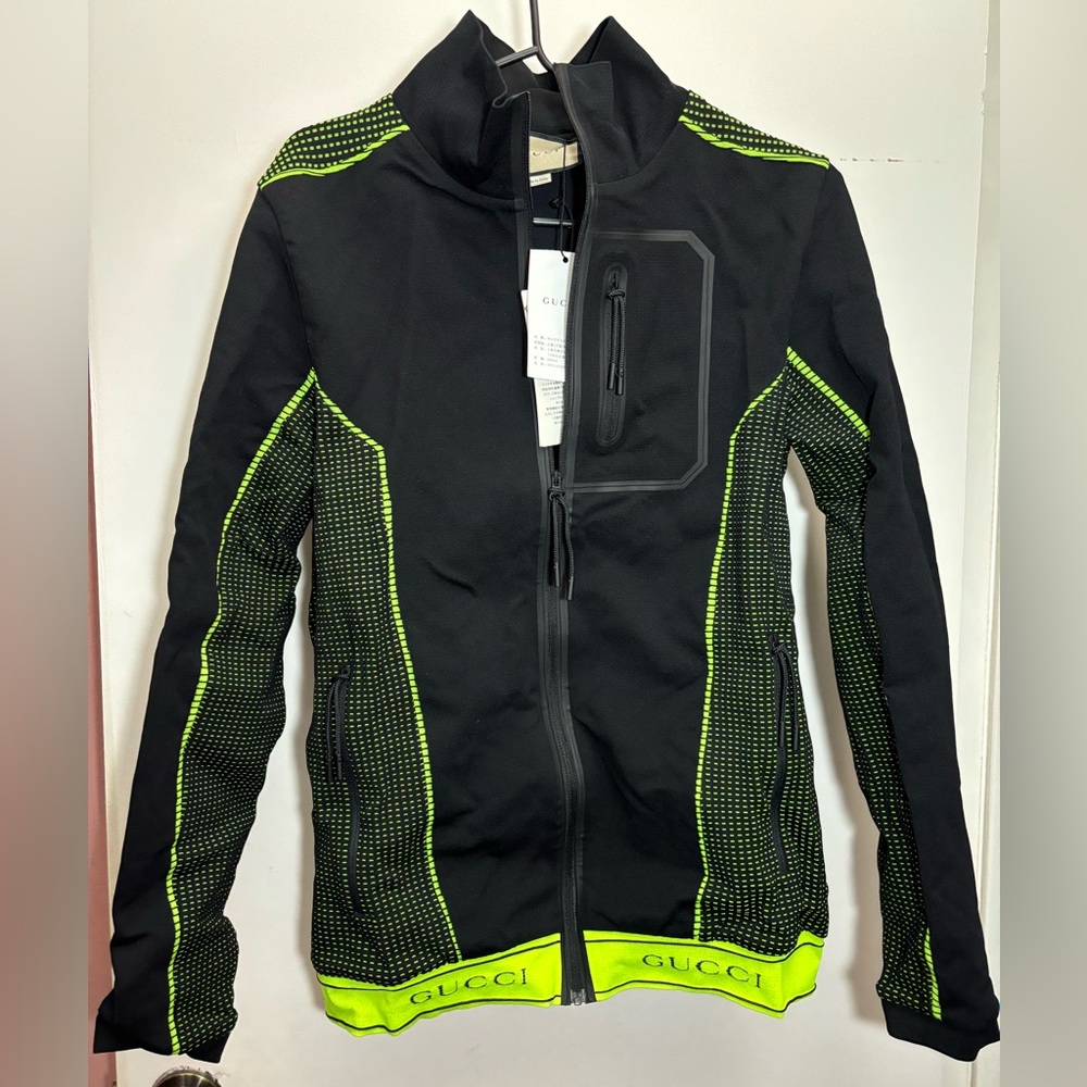 New Gucci Mens sz Large L Black Neon Green Track Jacket
$2600 Zip up